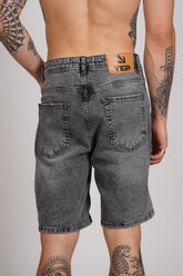 PANTALON SCURT DESTROYED DENIM GRI